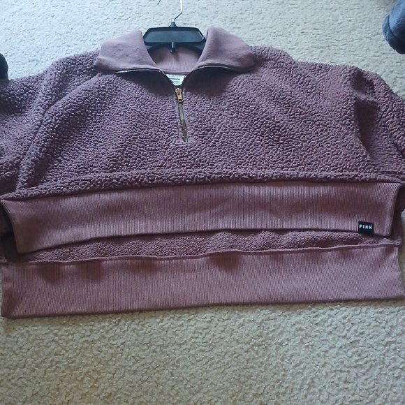 PINK Victoria's Secret Mauve Sherpa Quarter-Zip Sweater - Picture 4 of 5